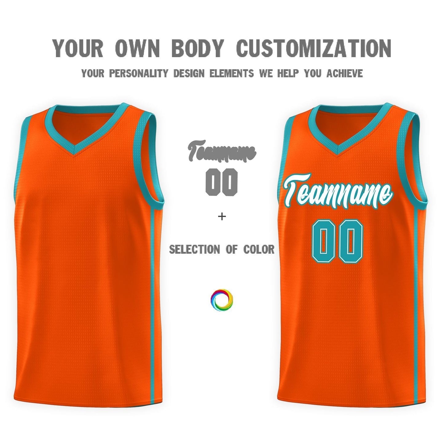 Custom Orange White-Aqua Side Two Bars Sports Uniform Basketball Jersey