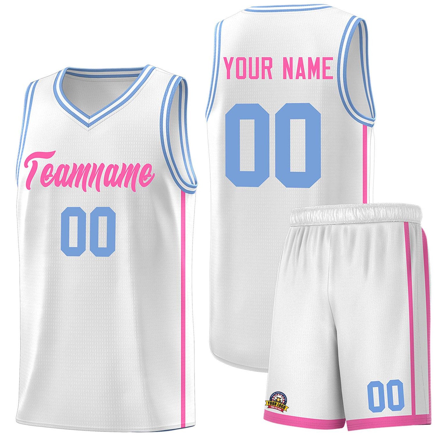 Custom White Pink Side Two Bars Sports Uniform Basketball Jersey