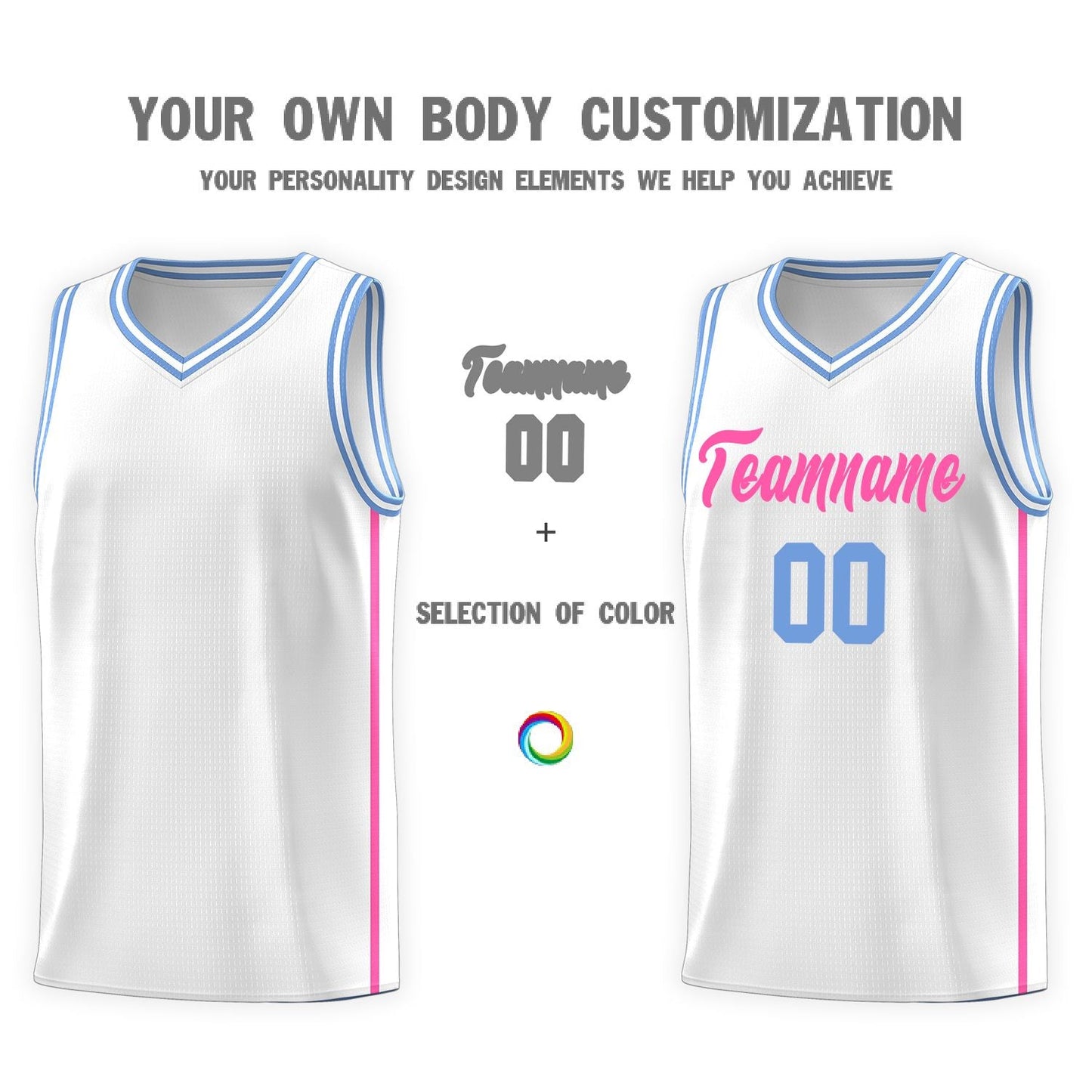 Custom White Pink Side Two Bars Sports Uniform Basketball Jersey