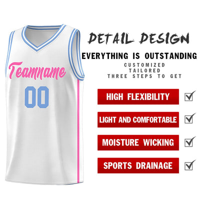 Custom White Pink Side Two Bars Sports Uniform Basketball Jersey