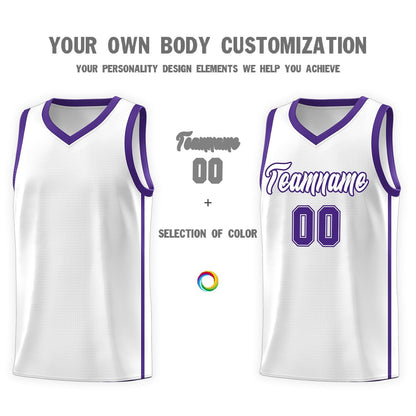 Custom White Purple Side Two Bars Sports Uniform Basketball Jersey