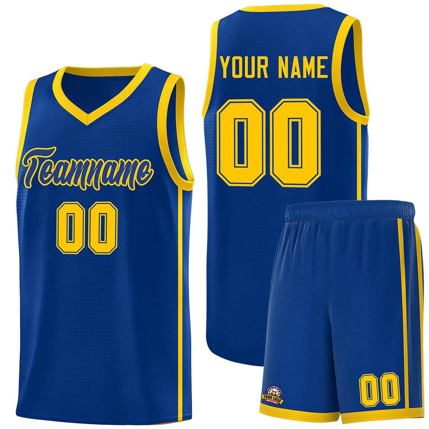 Custom Royal Gold Side Two Bars Sports Uniform Basketball Jersey