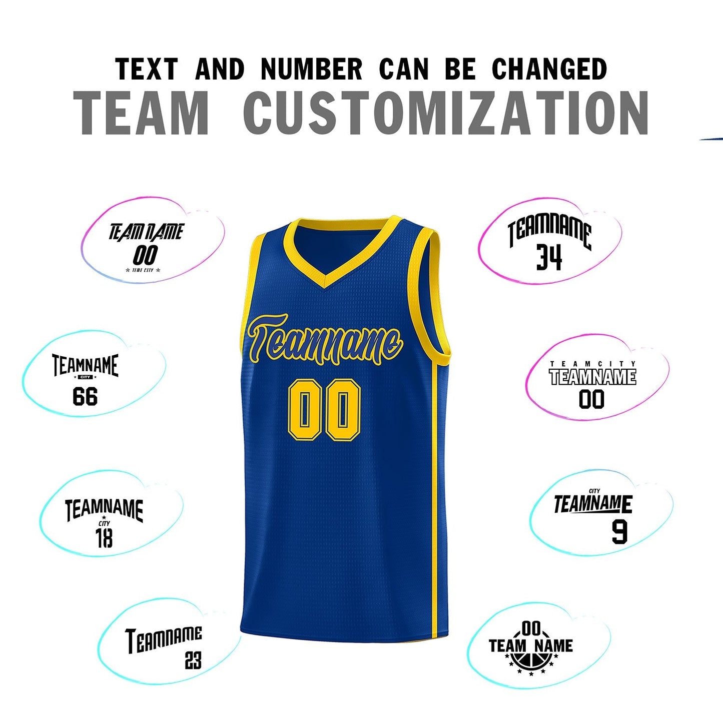 Custom Royal Gold Side Two Bars Sports Uniform Basketball Jersey