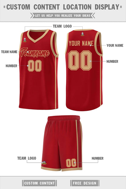 Custom Red Old Gold Side Two Bars Sports Uniform Basketball Jersey