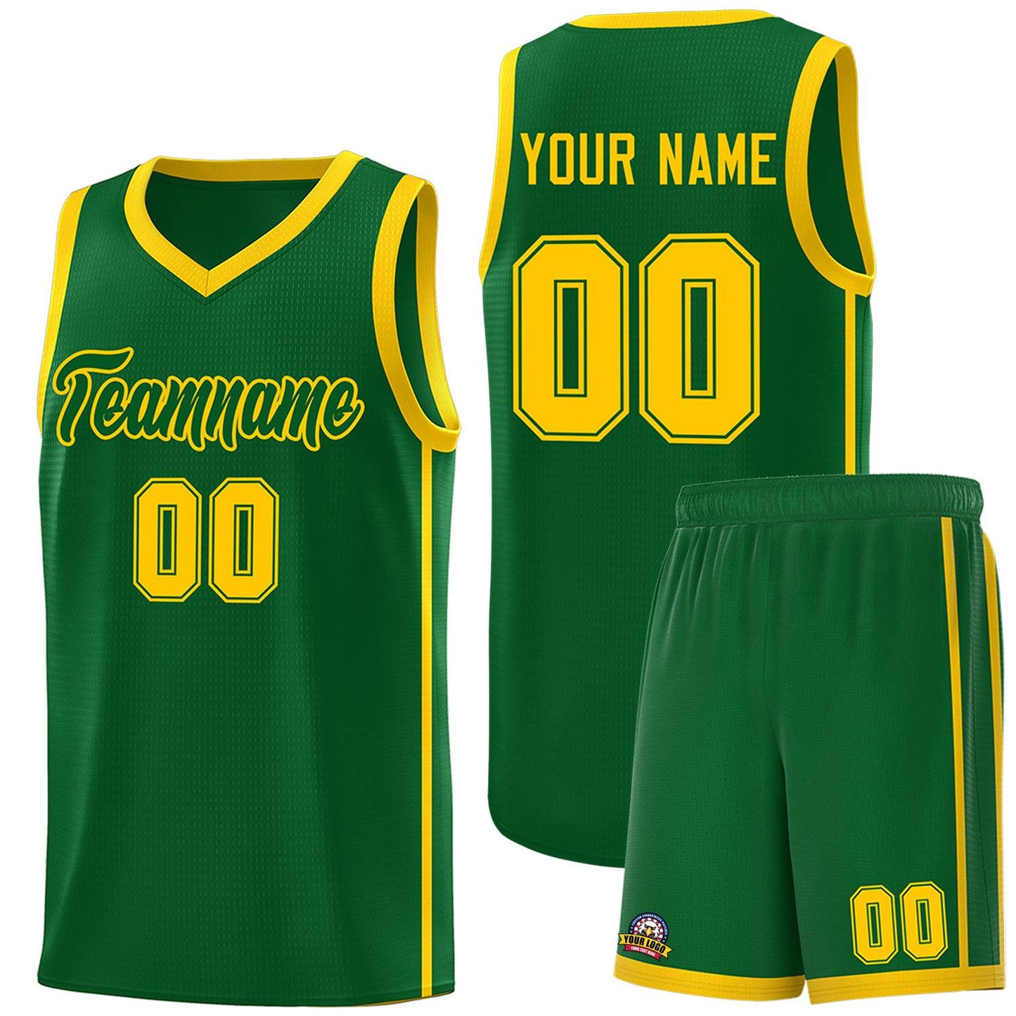 Custom Green Gold Side Two Bars Sports Uniform Basketball Jersey