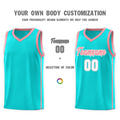 Custom Aqua Light Pink-White Side Two Bars Sports Uniform Basketball Jersey