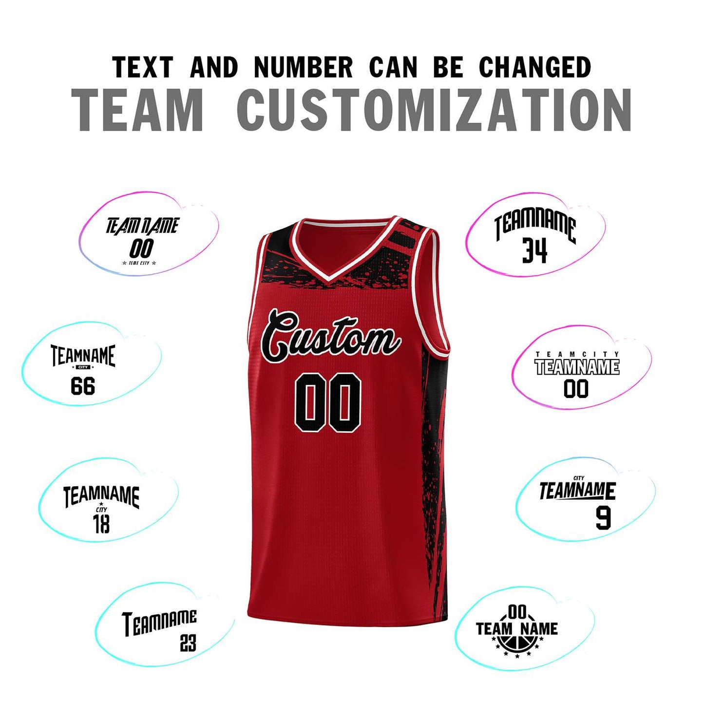 Custom Red Black Graffiti Pattern Sports Uniform Basketball Jersey