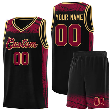 Custom Black Crimson Graffiti Pattern Sports Uniform Basketball Jersey