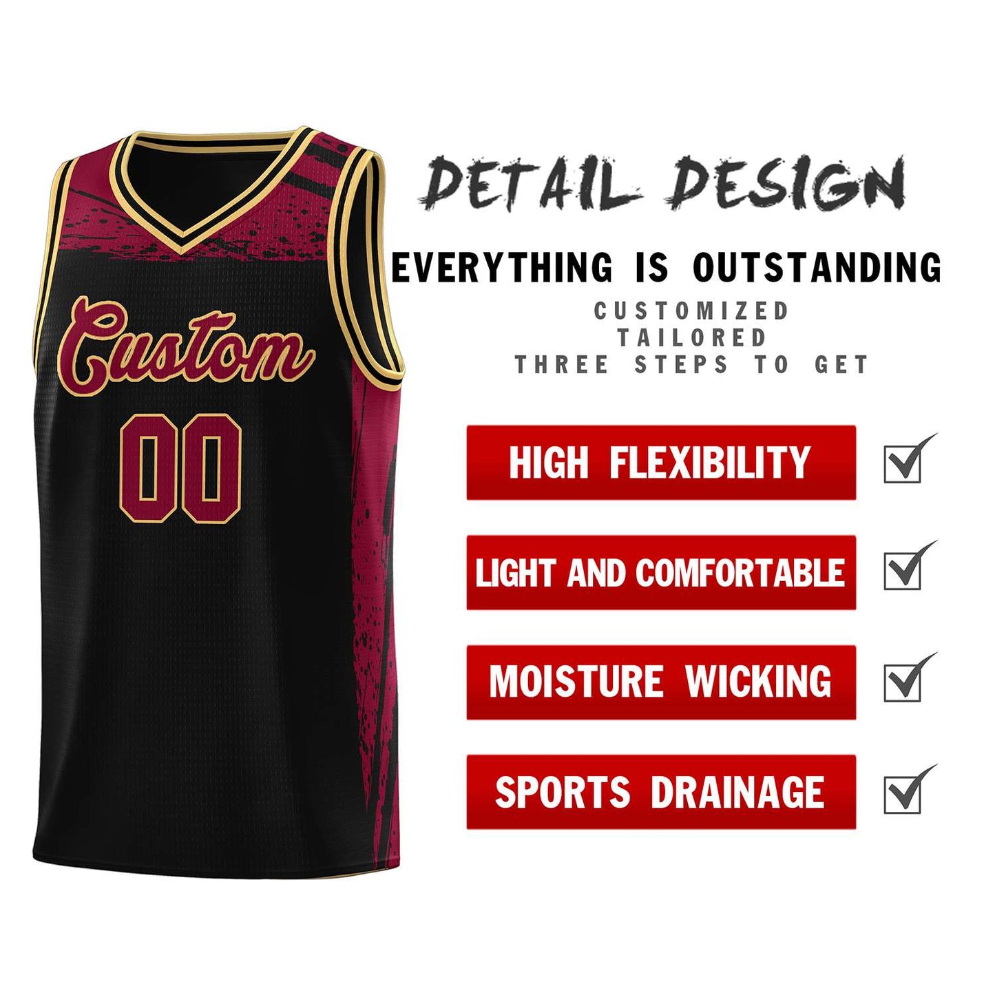 Custom Black Crimson Graffiti Pattern Sports Uniform Basketball Jersey