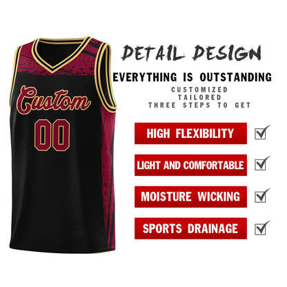 Custom Black Crimson Graffiti Pattern Sports Uniform Basketball Jersey