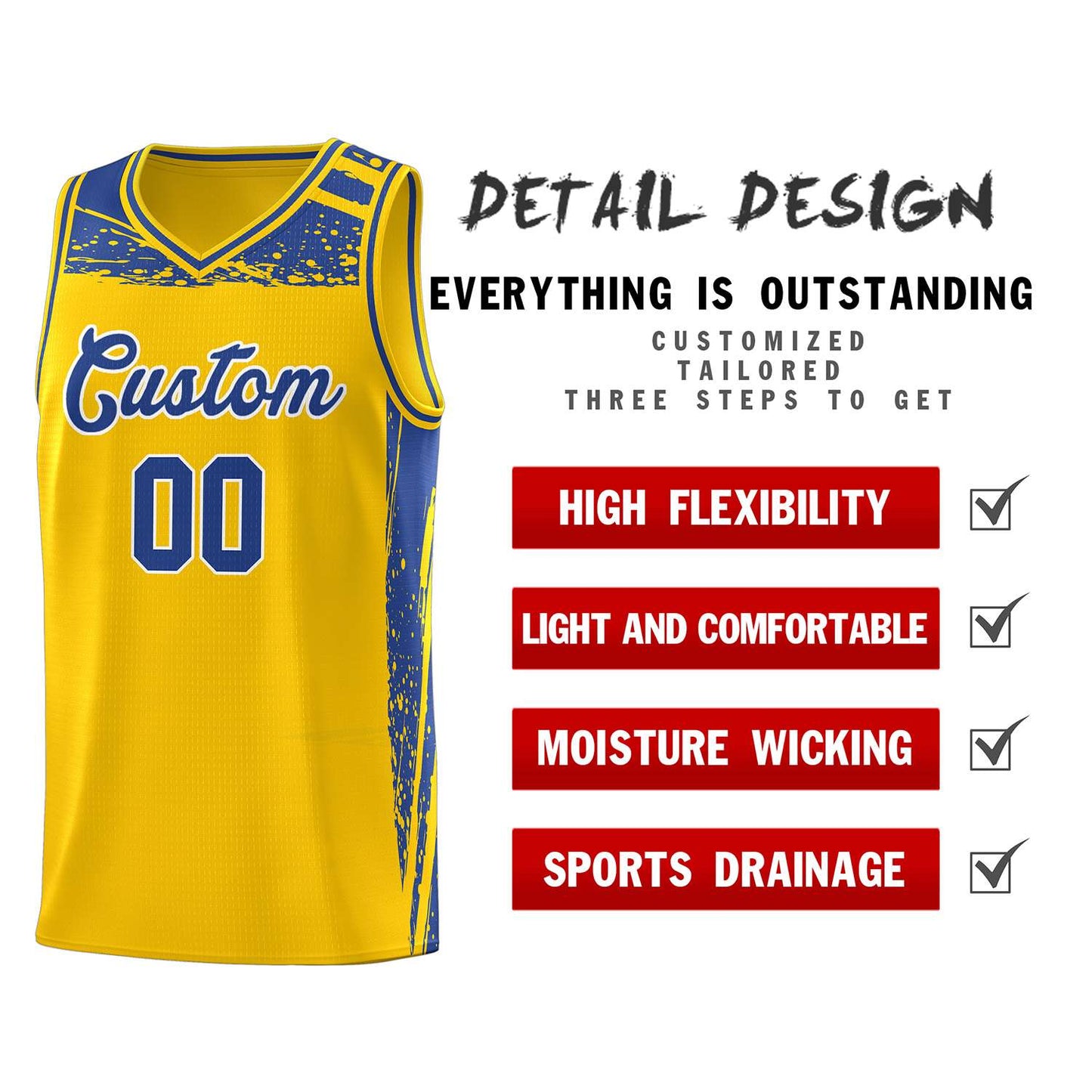 Custom Yellow Royal Graffiti Pattern Sports Uniform Basketball Jersey