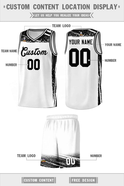 Custom White Black Graffiti Pattern Sports Uniform Basketball Jersey