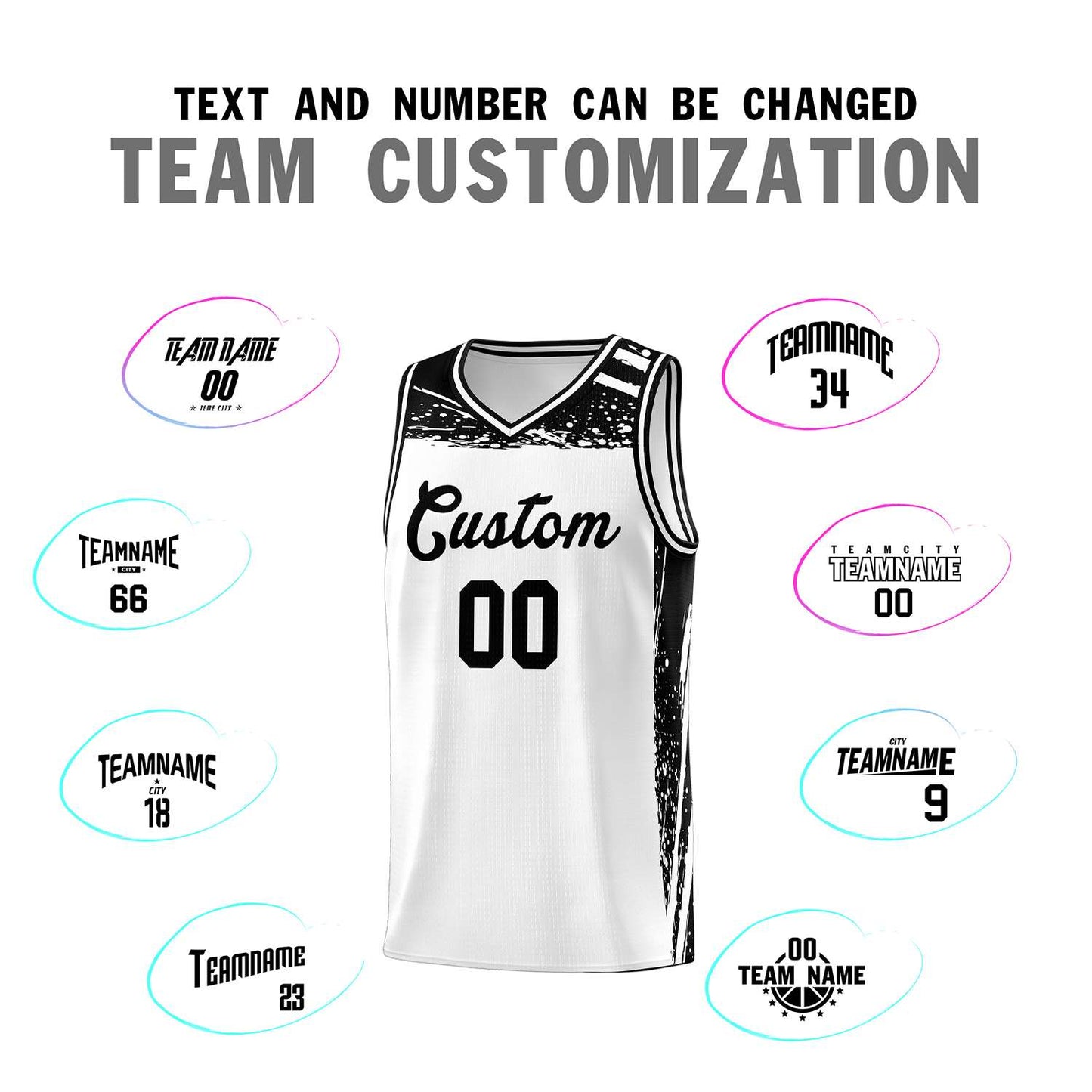 Custom White Black Graffiti Pattern Sports Uniform Basketball Jersey