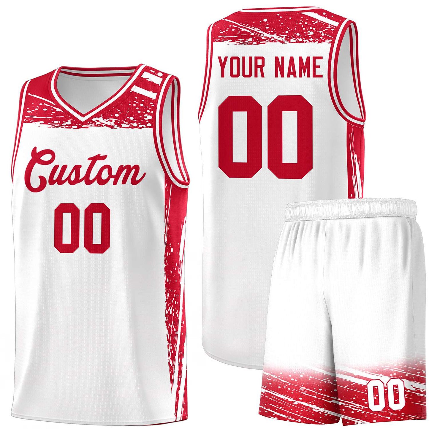 Custom White Red Graffiti Pattern Sports Uniform Basketball Jersey