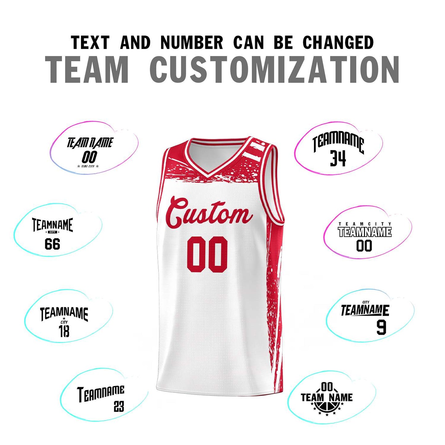 Custom White Red Graffiti Pattern Sports Uniform Basketball Jersey