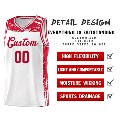 Custom White Red Graffiti Pattern Sports Uniform Basketball Jersey