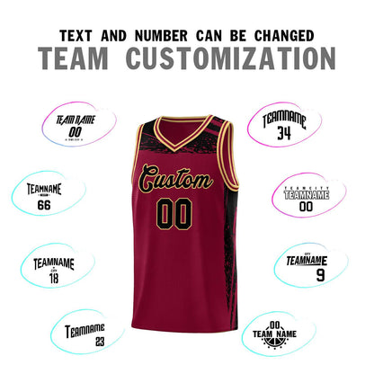 Custom Crimson Black Graffiti Pattern Sports Uniform Basketball Jersey