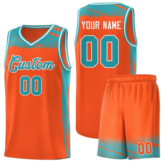 Custom Orange Aqua Graffiti Pattern Sports Uniform Basketball Jersey