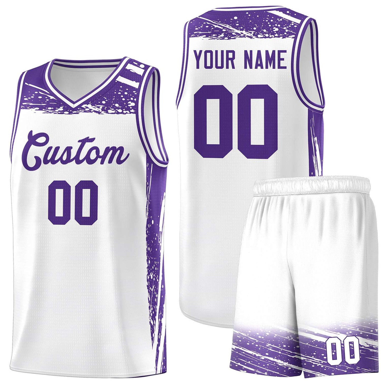 Custom White Purple Graffiti Pattern Sports Uniform Basketball Jersey