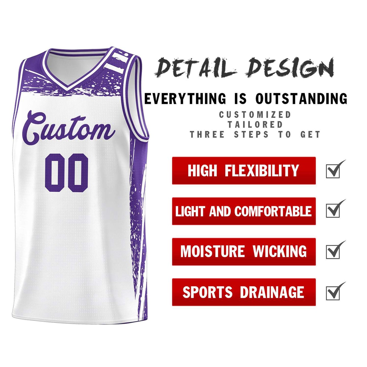 Custom White Purple Graffiti Pattern Sports Uniform Basketball Jersey