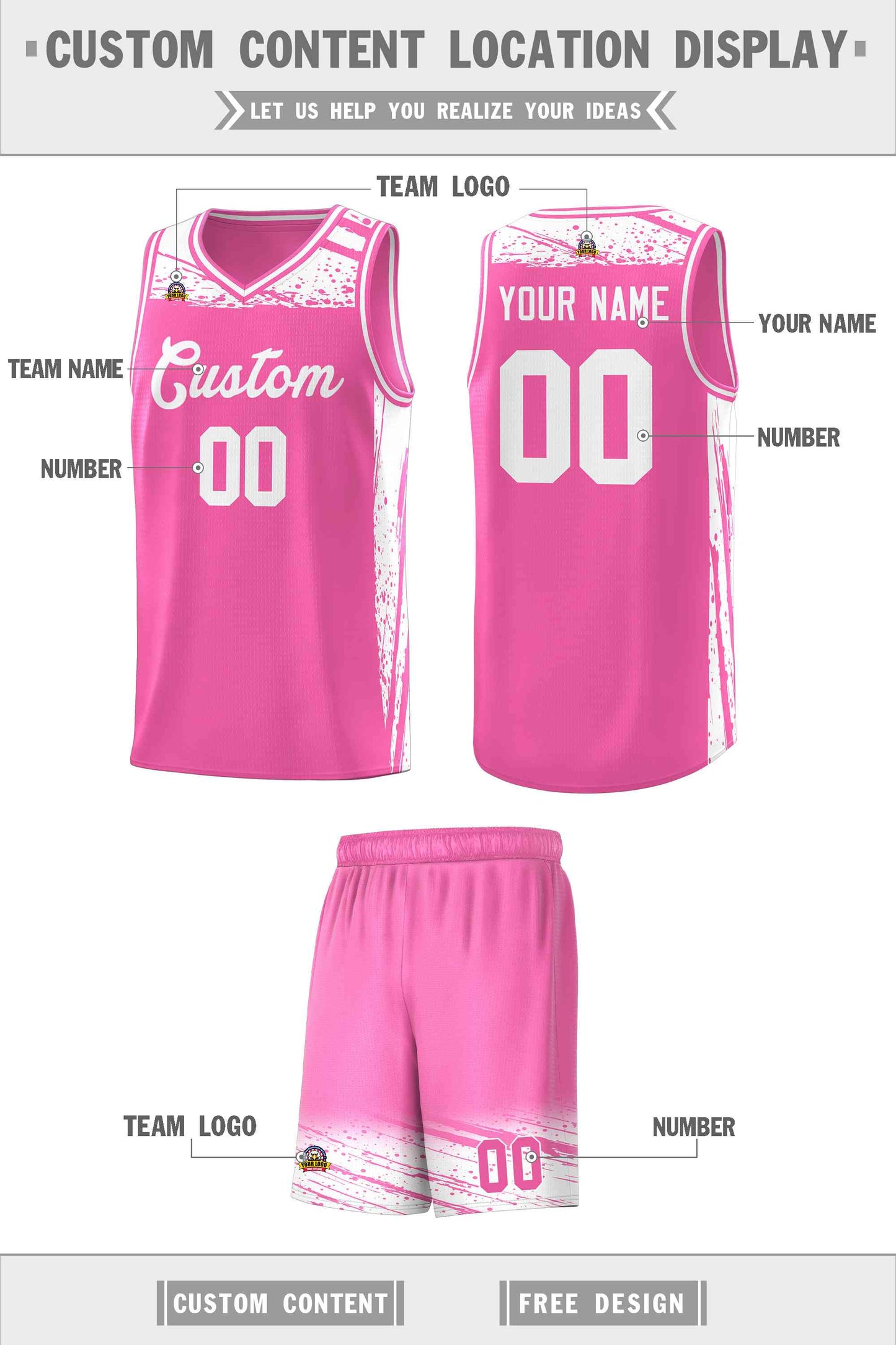 Custom Pink White Graffiti Pattern Sports Uniform Basketball Jersey