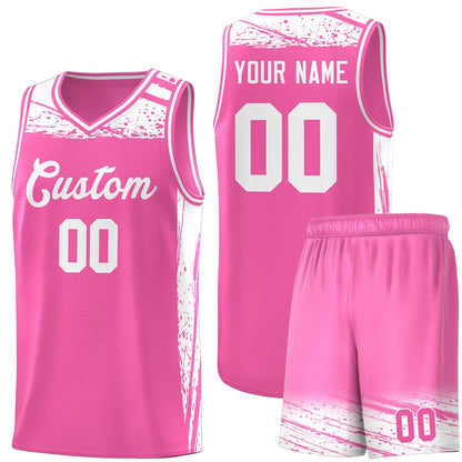 Custom Pink White Graffiti Pattern Sports Uniform Basketball Jersey