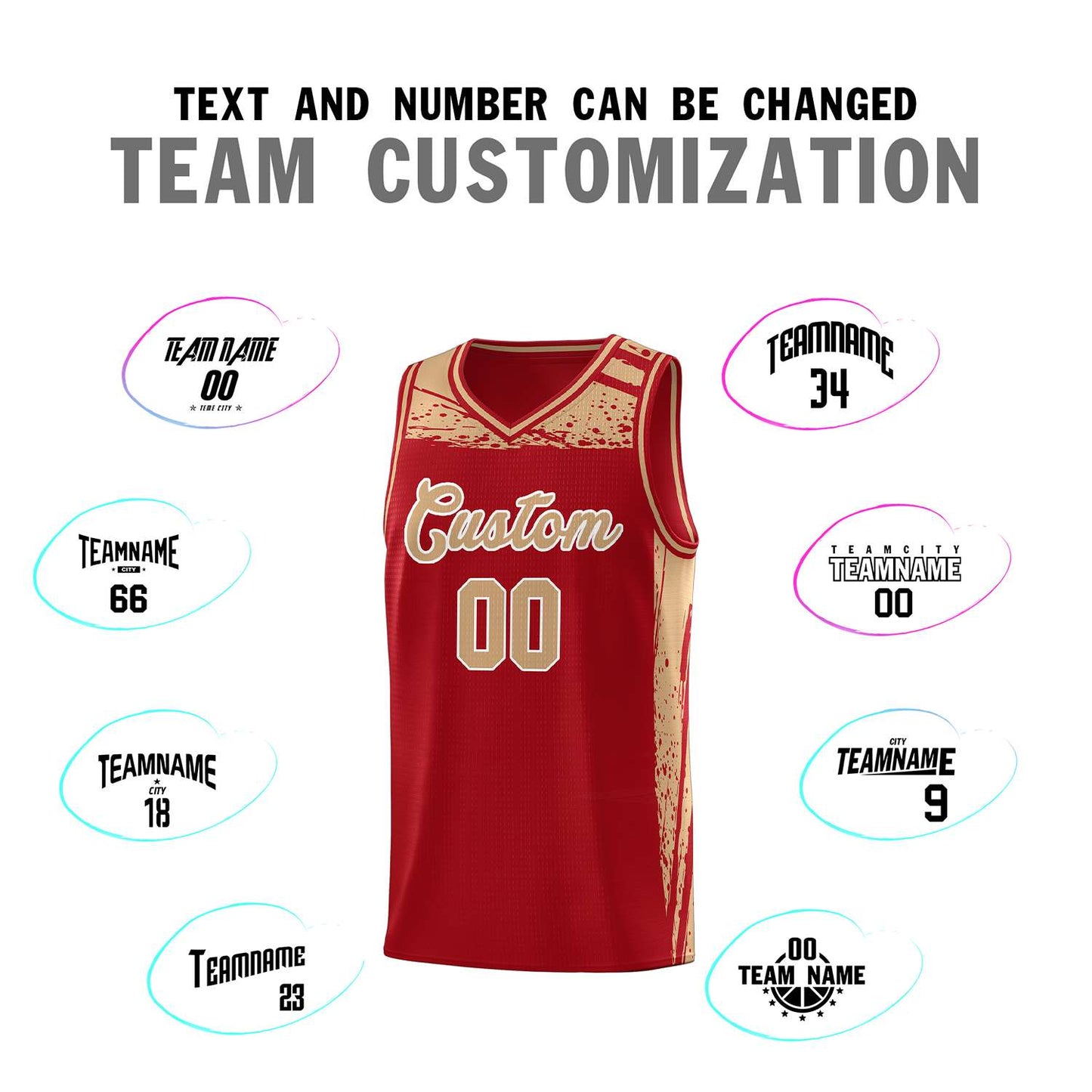 Custom Red Old Gold Graffiti Pattern Sports Uniform Basketball Jersey