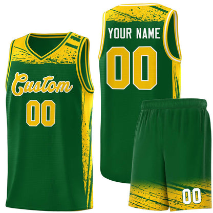 Custom Kelly Green Yellow Graffiti Pattern Sports Uniform Basketball Jersey