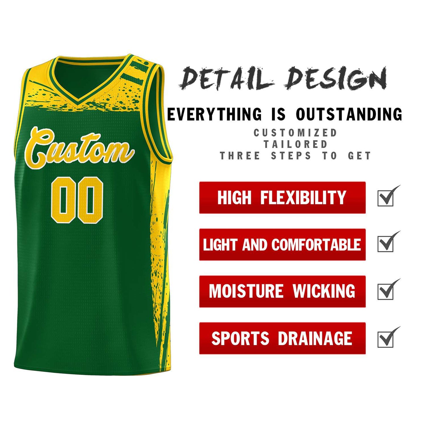 Custom Kelly Green Yellow Graffiti Pattern Sports Uniform Basketball Jersey