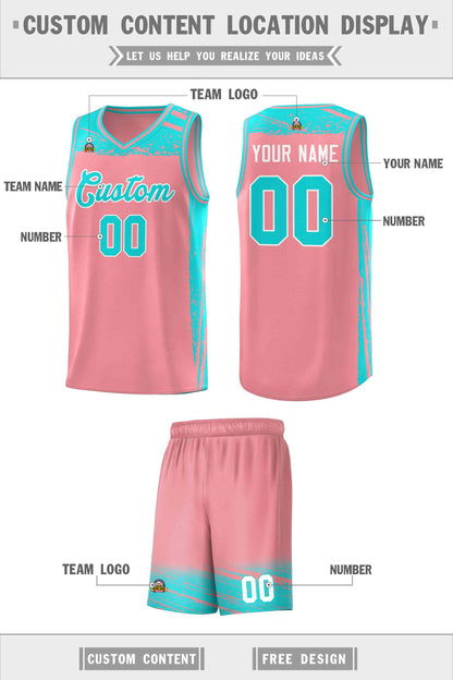 Custom Light Pink Aqua Graffiti Pattern Sports Uniform Basketball Jersey