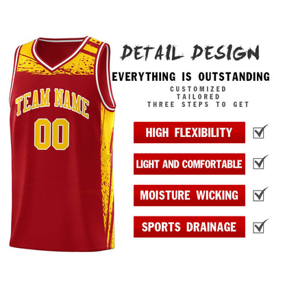 Custom Red Yellow Graffiti Pattern Sports Uniform Basketball Jersey