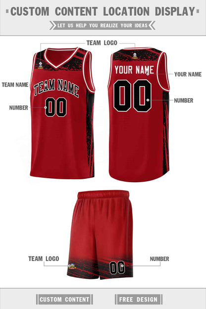 Custom Red Black Graffiti Pattern Sports Uniform Basketball Jersey