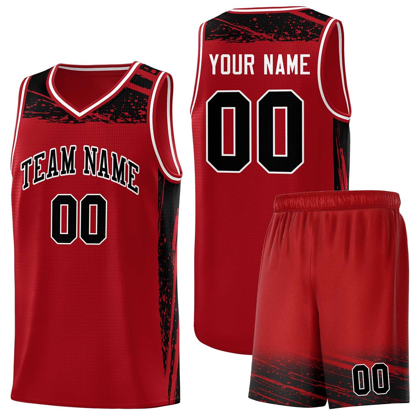 Custom Red Black Graffiti Pattern Sports Uniform Basketball Jersey