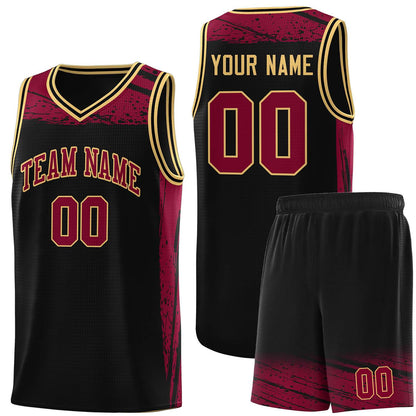 Custom Black Crimson Graffiti Pattern Sports Uniform Basketball Jersey