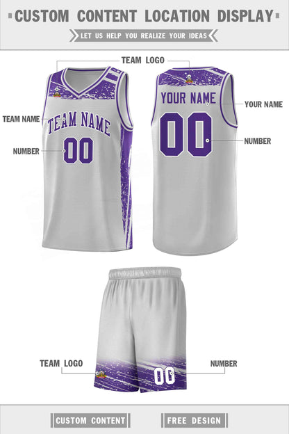 Custom Gray Purple Graffiti Pattern Sports Uniform Basketball Jersey