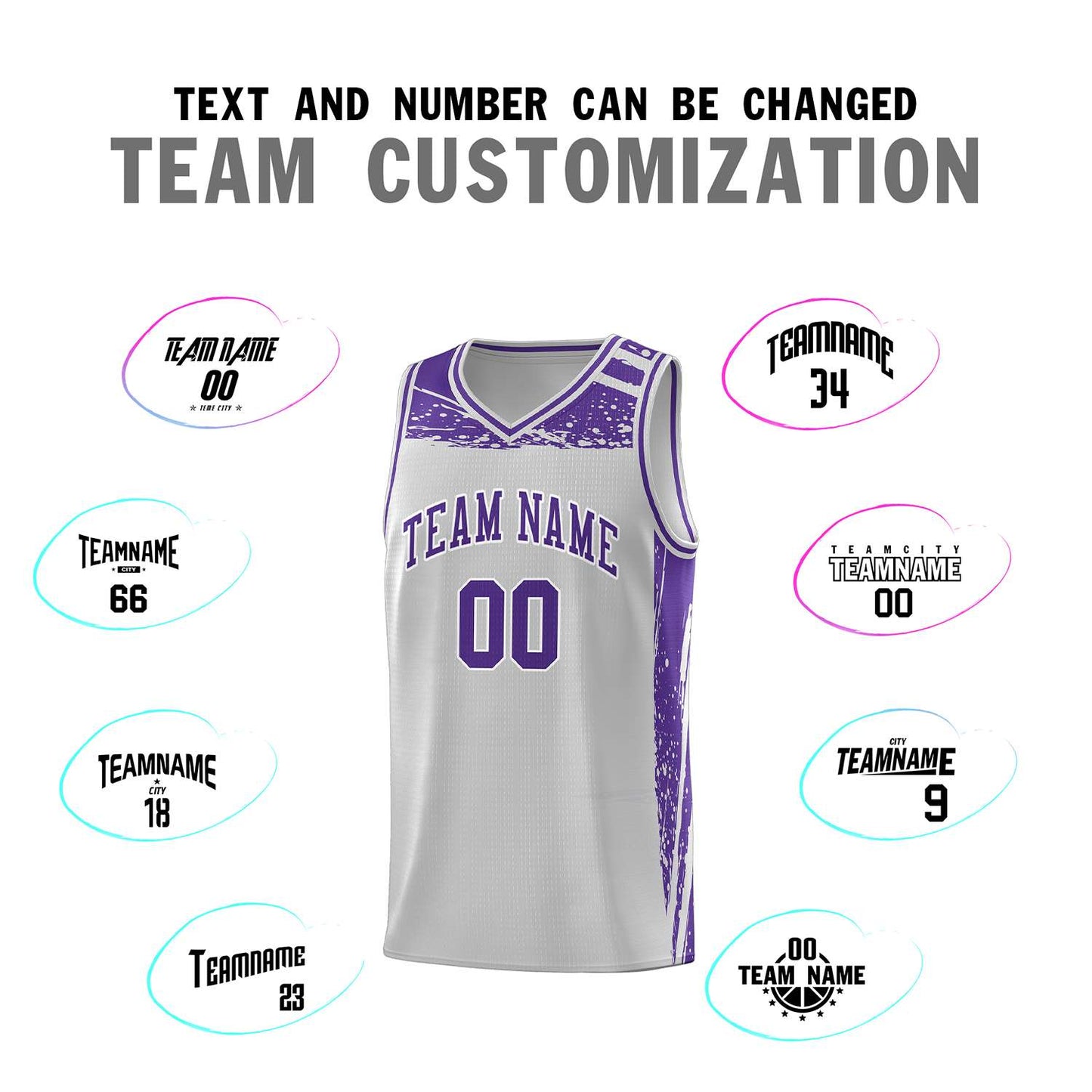 Custom Gray Purple Graffiti Pattern Sports Uniform Basketball Jersey