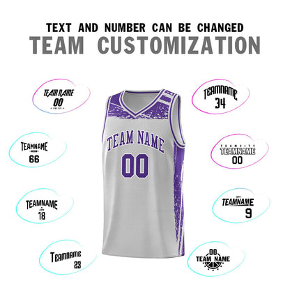 Custom Gray Purple Graffiti Pattern Sports Uniform Basketball Jersey