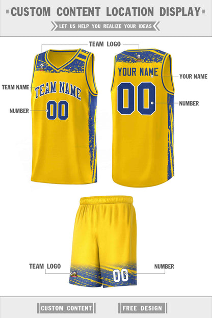 Custom Yellow Royal Graffiti Pattern Sports Uniform Basketball Jersey