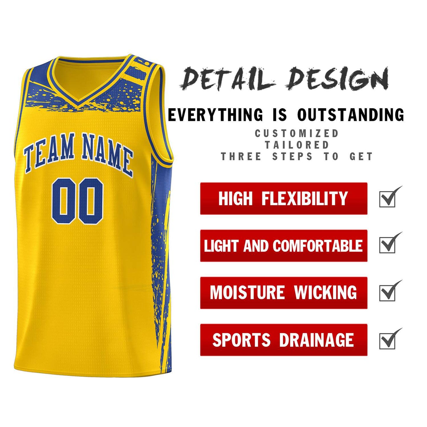 Custom Yellow Royal Graffiti Pattern Sports Uniform Basketball Jersey