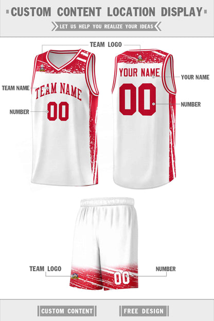 Custom White Red Graffiti Pattern Sports Uniform Basketball Jersey