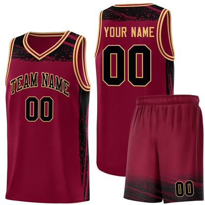 Custom Crimson Black Graffiti Pattern Sports Uniform Basketball Jersey