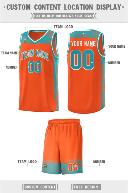 Custom Orange Aqua Graffiti Pattern Sports Uniform Basketball Jersey