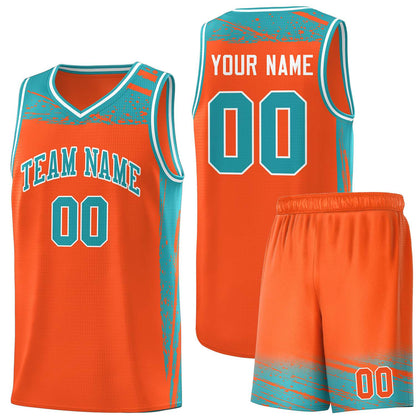 Custom Orange Aqua Graffiti Pattern Sports Uniform Basketball Jersey