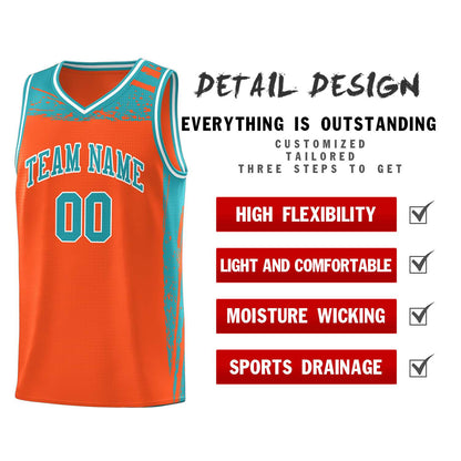 Custom Orange Aqua Graffiti Pattern Sports Uniform Basketball Jersey