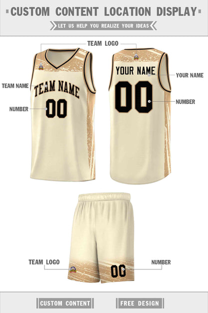 Custom Cream Old Gold Graffiti Pattern Sports Uniform Basketball Jersey