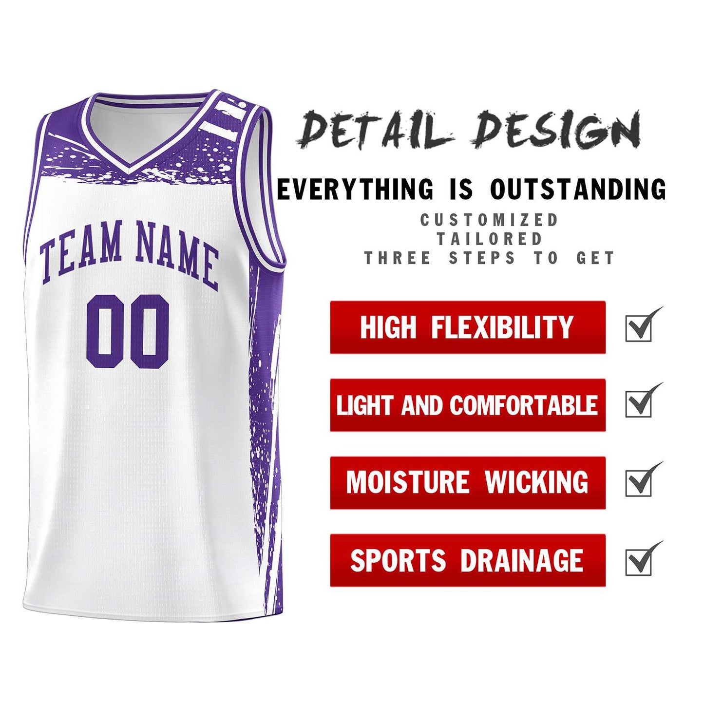 Custom White Purple Graffiti Pattern Sports Uniform Basketball Jersey