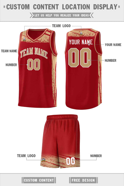 Custom Red Old Gold Graffiti Pattern Sports Uniform Basketball Jersey