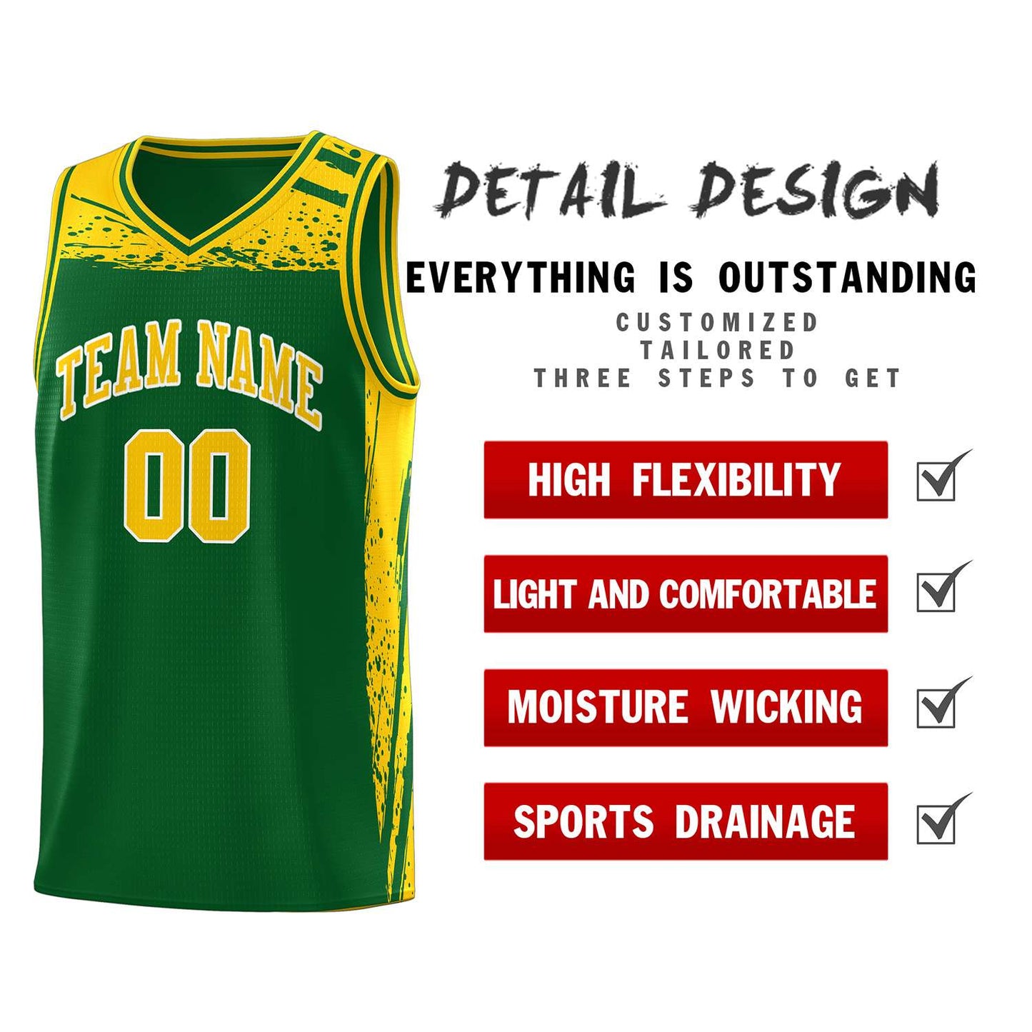 Custom Kelly Green Yellow Graffiti Pattern Sports Uniform Basketball Jersey