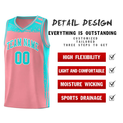 Custom Light Pink Aqua Graffiti Pattern Sports Uniform Basketball Jersey