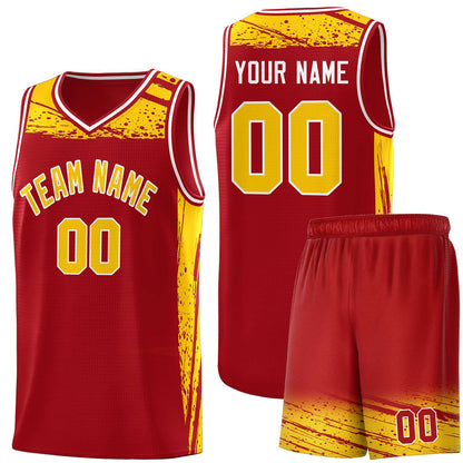 Custom Red Yellow Graffiti Pattern Sports Uniform Basketball Jersey